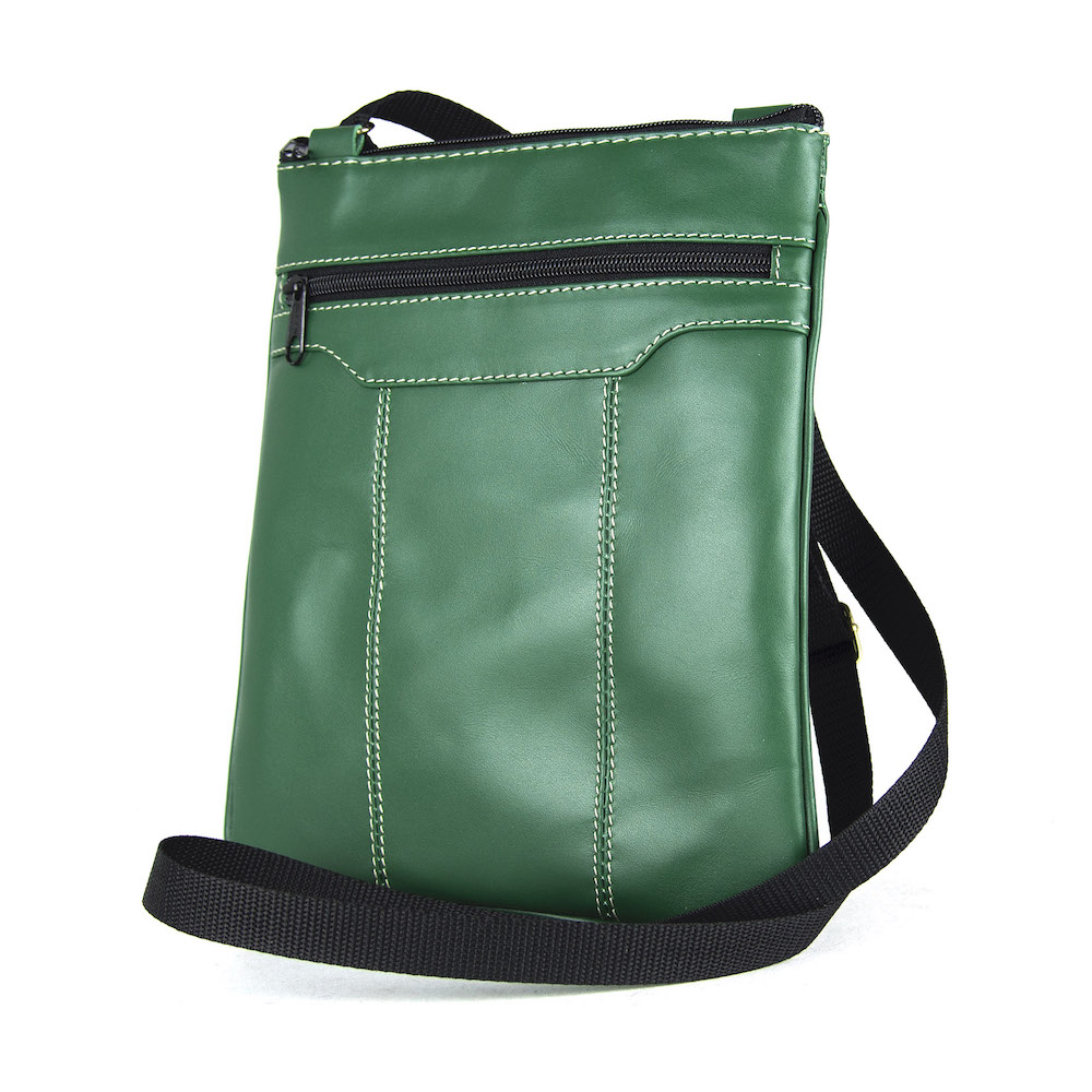 Crossbody kožená taška s dekoračným prešívaním v zelenej farbe – Obrázok 3