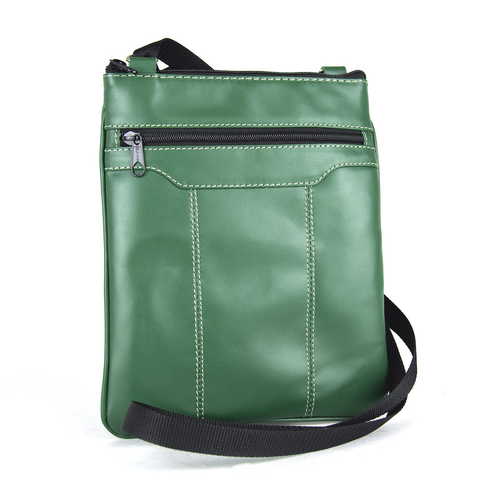 Crossbody kožená taška s dekoračným prešívaním v zelenej farbe – Obrázok 5
