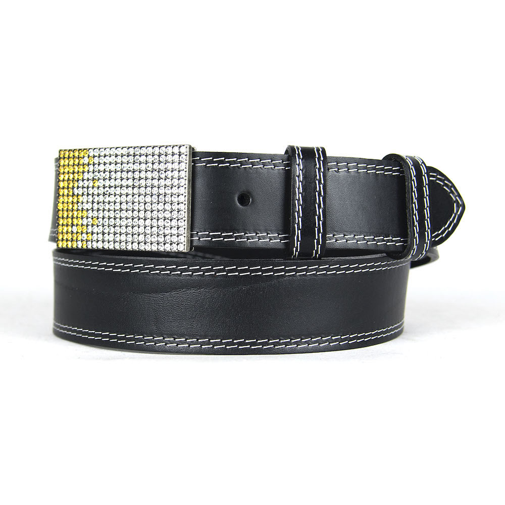 Unikátny čierny opasok z pravej kože SWAROVSKI YELLOW, Ručná výroba na Slovensku, Limitovaná edícia – Obrázok 2