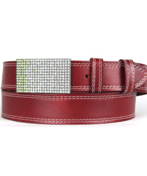 Alternative view of Unikátny bordový opasok z pravej kože SWAROVSKI GREEN, Ručná výroba na Slovensku, Limitovaná edícia