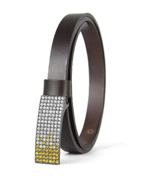 Dámsky kožený opasok SWAROVSKI YELLOW, šírka 2cm, Vyrobené na Slovensku – Obrázok 3