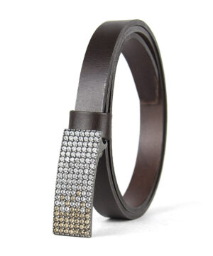 Dámsky kožený opasok SWAROVSKI BROWN, šírka 2cm, Vyrobené na Slovensku – Obrázok 3