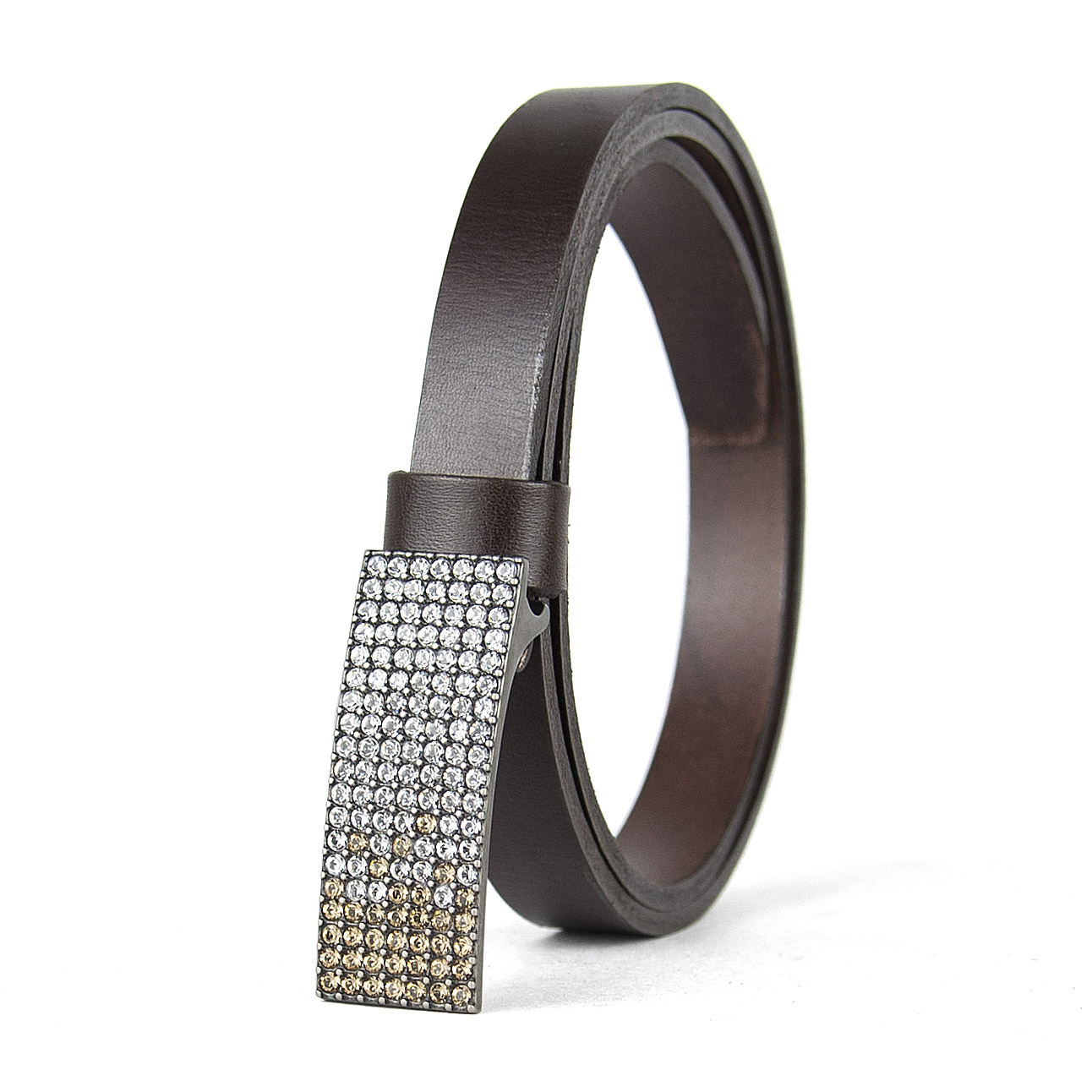 Dámsky kožený opasok SWAROVSKI BROWN, šírka 2cm, Vyrobené na Slovensku – Obrázok 3
