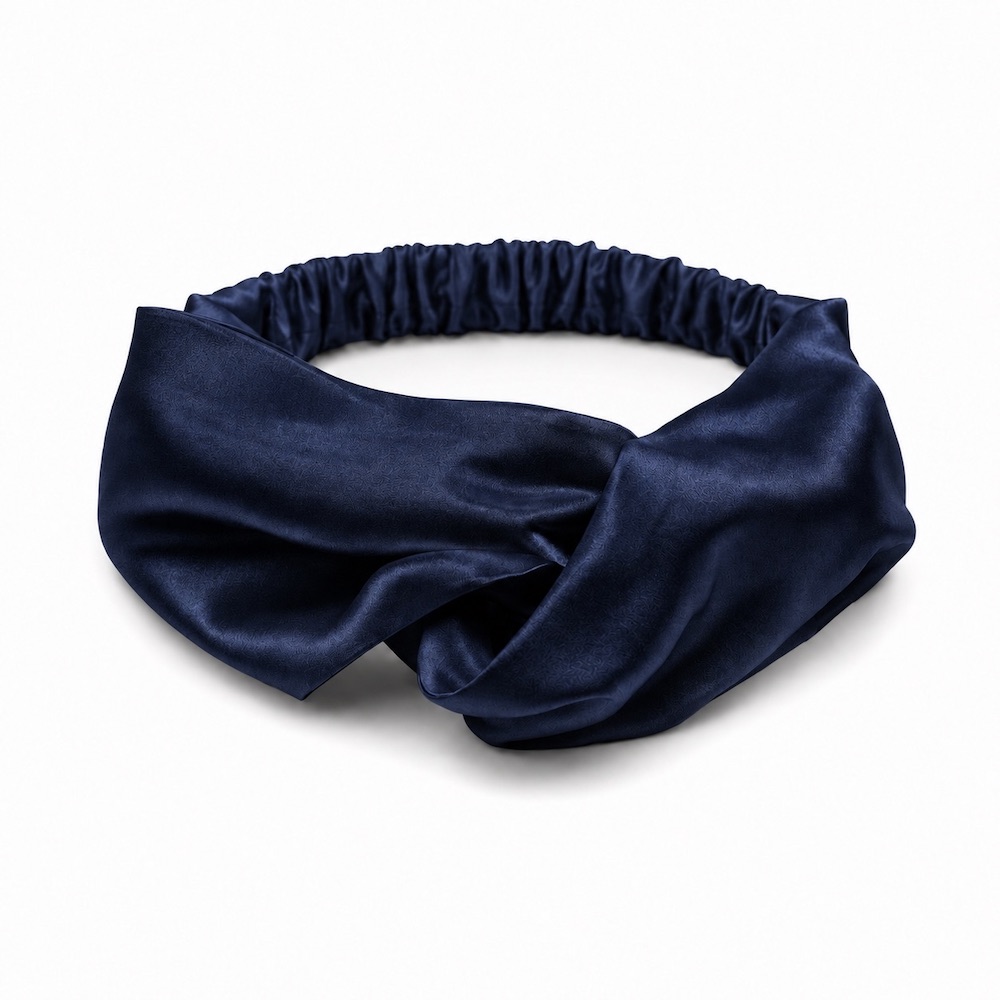 Tmavomodrá hodvábna čelenka do vlasov | Luxusný elegantný doplnok – Obrázok 2